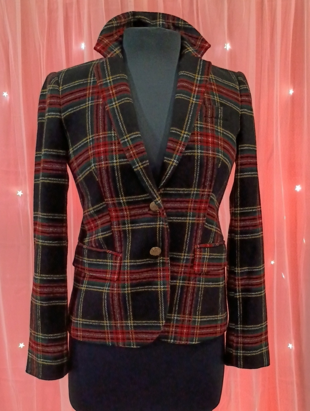 J. Crew Black Plaid Blazer with Red & Yellow Accents
